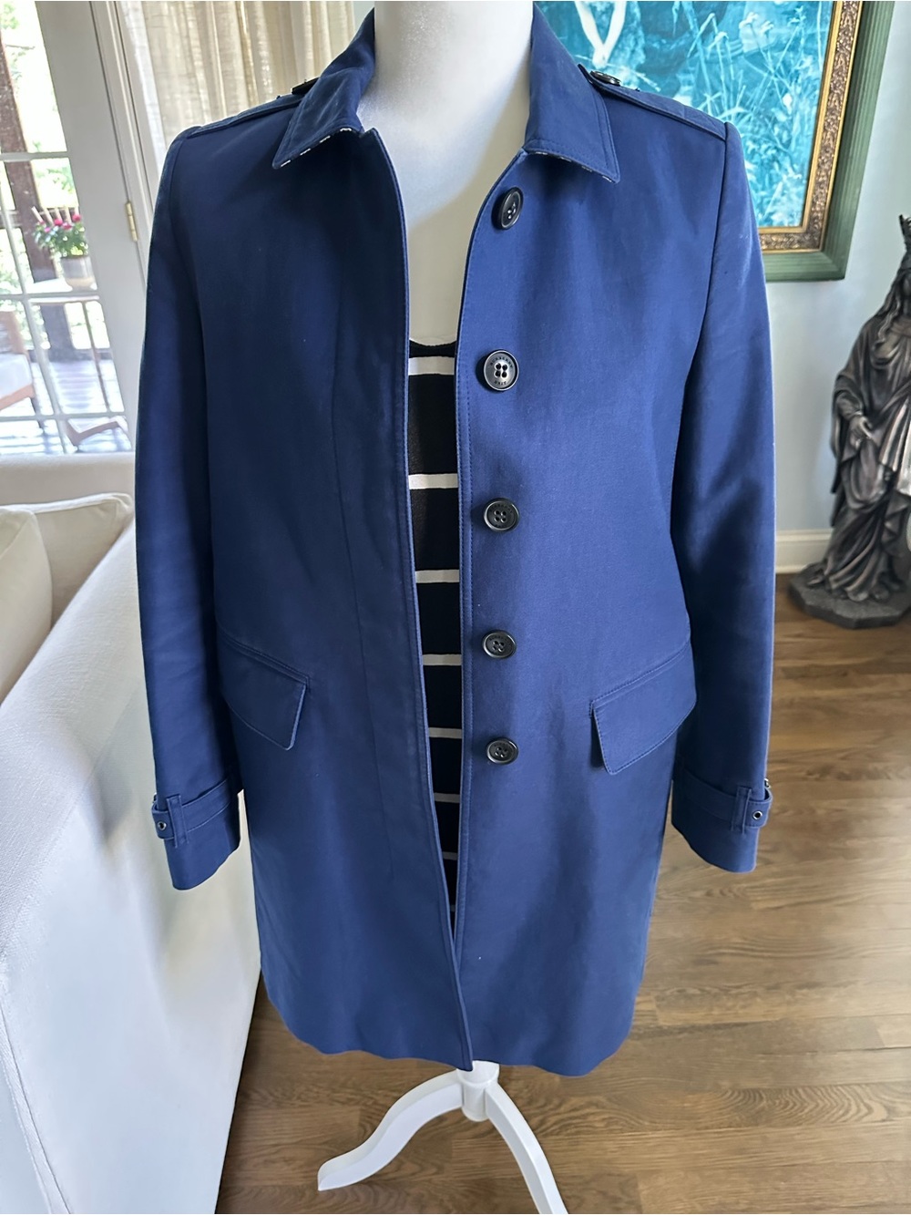 Burberry Navy Blue Single-Breasted Trench Coat